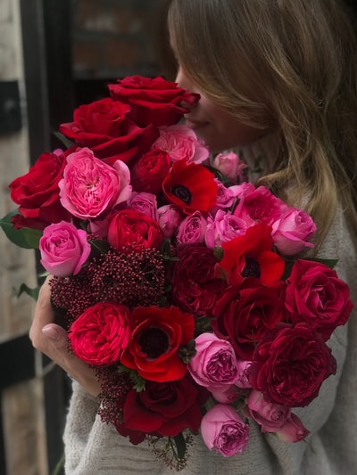 粉红色和红色的玫瑰花朵
